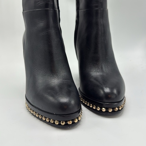 NEW COACH JUSTINA DESIGNER Black Real Leather Gold Studs RUNWAY TALL BOOTS  8 - Picture 4 of 9